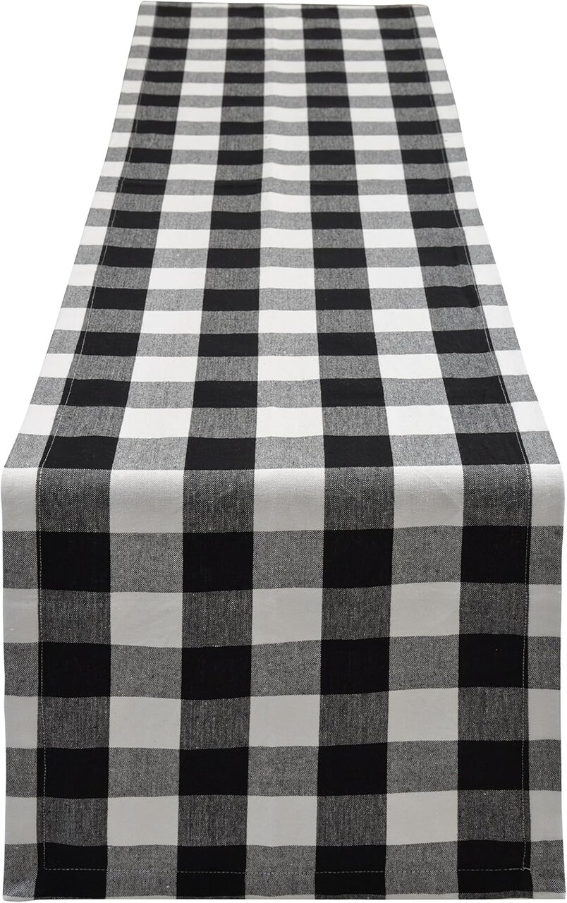 Plaid Checkered Table Runner - Washable Indoors or Outdoors Black and White
